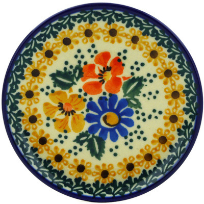 Polish Pottery Mini Plate, Coaster plate Nasturtium Wreath UNIKAT