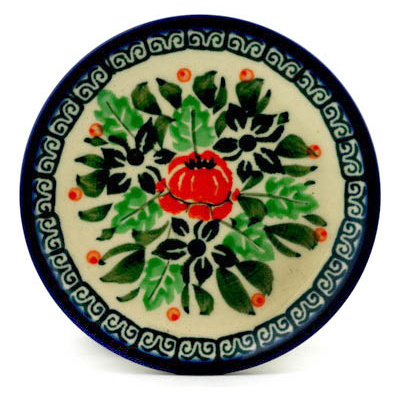 Polish Pottery Mini Plate, Coaster plate Orange Cabbage Wreath UNIKAT