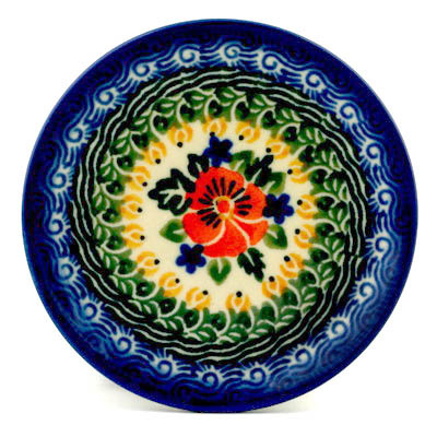 Polish Pottery Mini Plate, Coaster plate Orange Pansy Stars UNIKAT