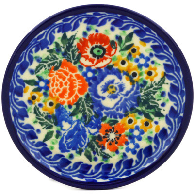 Polish Pottery Mini Plate, Coaster plate Pansies And Carnations UNIKAT