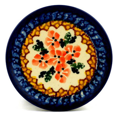 Polish Pottery Mini Plate, Coaster plate Peach Poppy Ring UNIKAT