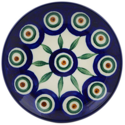 Polish Pottery Mini Plate, Coaster plate Peacock Leaves