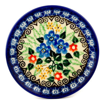 Polish Pottery Mini Plate, Coaster plate Periwinkle Blooms UNIKAT