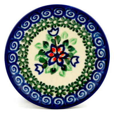 Polish Pottery Mini Plate, Coaster plate Poinsettias And Tulips UNIKAT