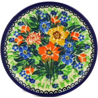 Polish Pottery Mini Plate, Coaster plate Poppy Bouquet UNIKAT