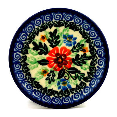 Polish Pottery Mini Plate, Coaster plate Pretty Poppies UNIKAT