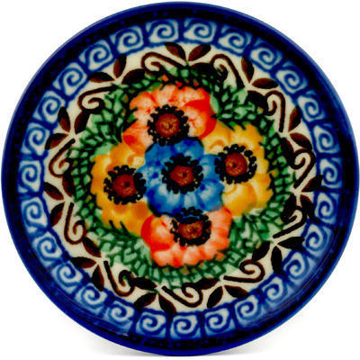 Polish Pottery Mini Plate, Coaster plate Primary Flower Clusters UNIKAT