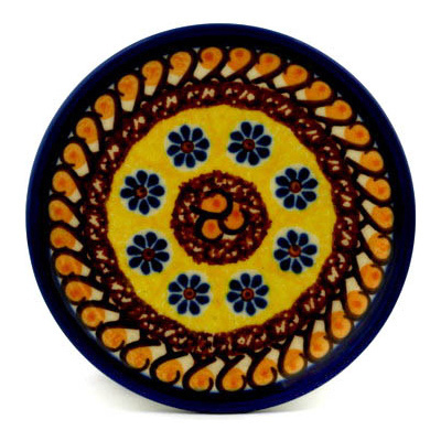 Polish Pottery Mini Plate, Coaster plate Radiant Sunshine UNIKAT