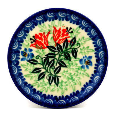 Polish Pottery Mini Plate, Coaster plate Red Hibiscus Eyes UNIKAT