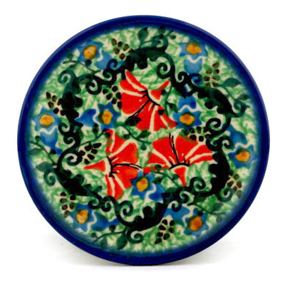 Polish Pottery Mini Plate, Coaster plate Red Scaveola Garden UNIKAT