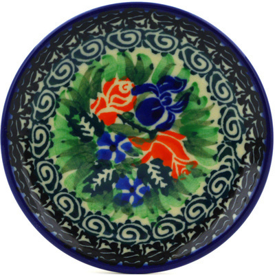 Polish Pottery Mini Plate, Coaster plate Rose Bud Circle UNIKAT