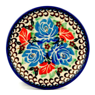 Polish Pottery Mini Plate, Coaster plate Roses In The Wind UNIKAT