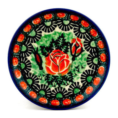 Polish Pottery Mini Plate, Coaster plate Rosey Ring UNIKAT