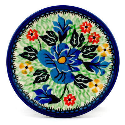 Polish Pottery Mini Plate, Coaster plate Sapphire Hibiscus UNIKAT