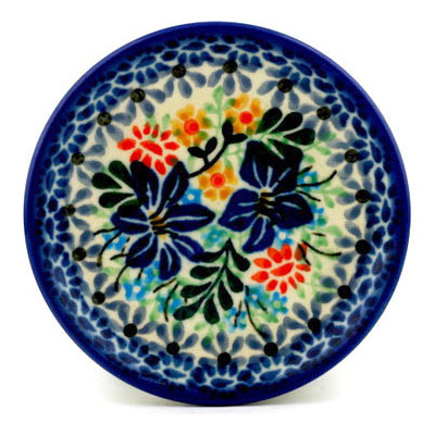 Polish Pottery Mini Plate, Coaster plate Sapphire Lilies UNIKAT