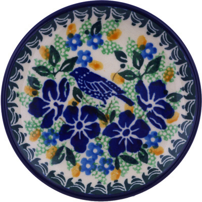 Polish Pottery Mini Plate, Coaster plate Sitting Blue Birds UNIKAT