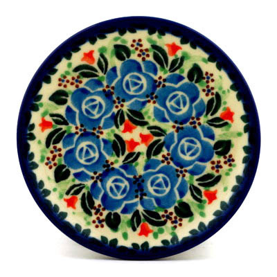 Polish Pottery Mini Plate, Coaster plate Sky Blue Cabbage UNIKAT