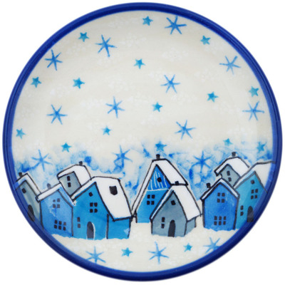 Polish Pottery Mini Plate, Coaster plate Snowy Village UNIKAT