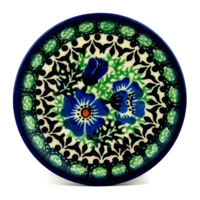 Polish Pottery Mini Plate, Coaster plate Sweet Pea Flower UNIKAT