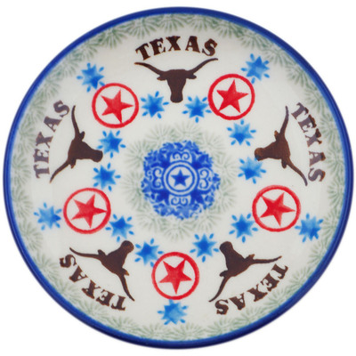 Polish Pottery Mini Plate, Coaster plate Texas Longhorns