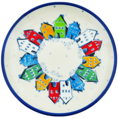 Polish Pottery Mini Plate, Coaster plate Village In Spectrum UNIKAT