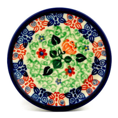 Polish Pottery Mini Plate, Coaster plate Vine Roses UNIKAT