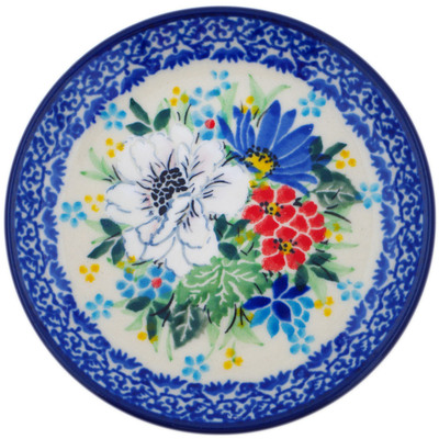 Polish Pottery Mini Plate, Coaster plate White Anemone Flowers UNIKAT