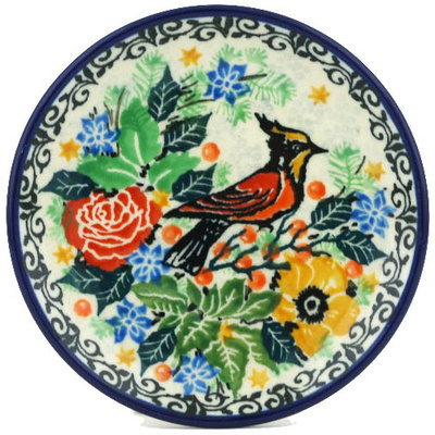 Polish Pottery Mini Plate, Coaster plate Woodpecker Meadow UNIKAT