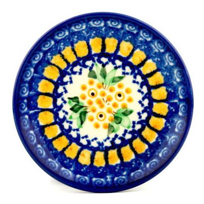 Polish Pottery Mini Plate, Coaster plate Yellow Ribbon UNIKAT