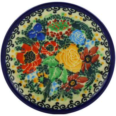 Polish Pottery Mini Plate, Coaster plate Yellow Rose Meadow UNIKAT
