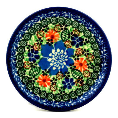 Polish Pottery Mini Plate, Coaster plate Zinnia Blossom UNIKAT