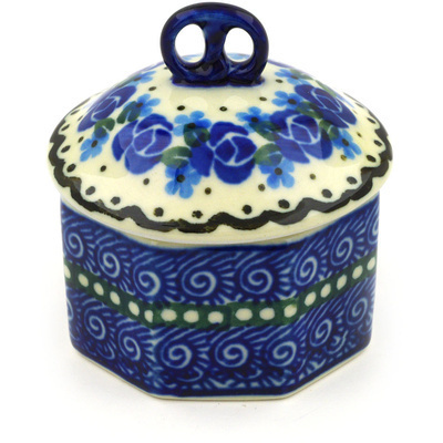 Polish Pottery Mini Pretzel Jar 3&quot; Blue Bud Sea