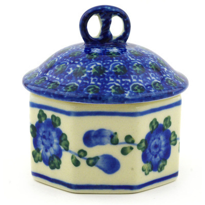 Polish Pottery Mini Pretzel Jar 3&quot; Blue Poppies