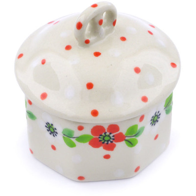 Polish Pottery Mini Pretzel Jar 3&quot; Poppy Flower