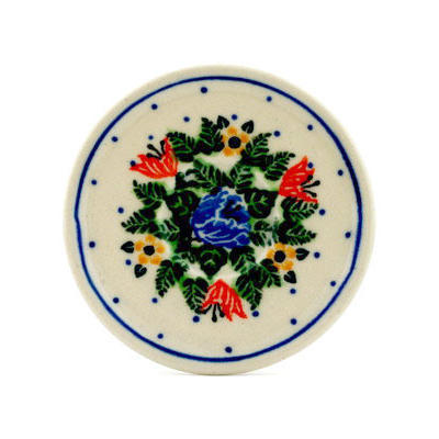 Polish Pottery Mini Saucer 3&quot; Dotted Floral Wreath UNIKAT