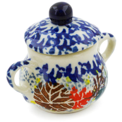 Polish Pottery Mini Sugar Bowl 2&quot; Autumn Falling Leaves UNIKAT
