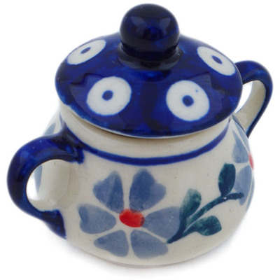 Polish Pottery Mini Sugar Bowl 2&quot; Peacock Forget-me-not