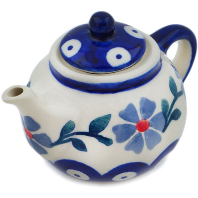 Polish Pottery Mini Tea Pot 0&quot; Peacock Forget-me-not