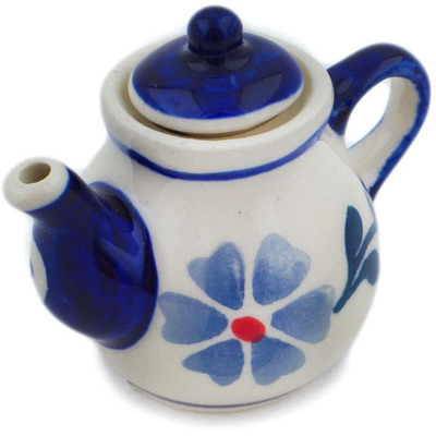 Polish Pottery Mini Tea Pot 2&quot; Peacock Forget-me-not