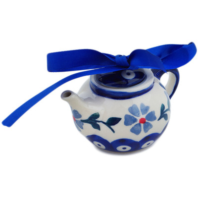 Polish Pottery Mini Tea Pot 4&quot; Peacock Forget-me-not