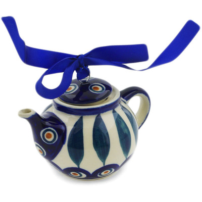 Polish Pottery Mini Tea Pot 4&quot; Peacock