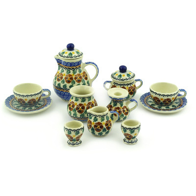 Polish Pottery Mini Tea Set 3&quot; Bratki Stars UNIKAT