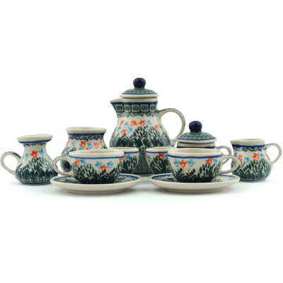 Polish Pottery Mini Tea Set 3&quot; Dancing Tulips