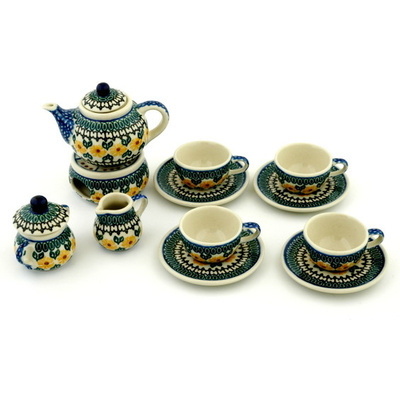 Polish Pottery Mini Tea Set 3&quot; Golden Medley