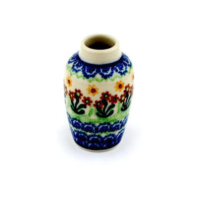 Polish Pottery Mini Vase 2&quot; Brown Daisy Dance