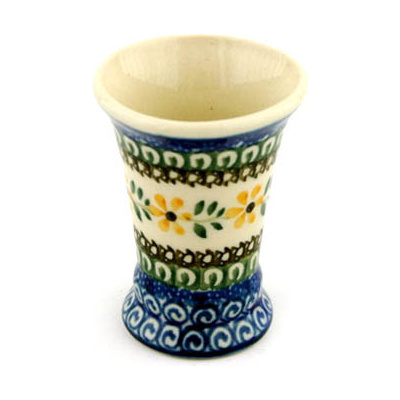 Polish Pottery Mini Vase 2&quot; Yellow Daisy Swirls