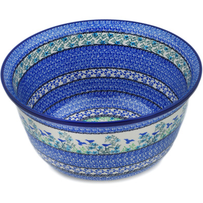 Polish Pottery Mixing Bowl 12-inch (8 quarts) Blue Bird Flying UNIKAT