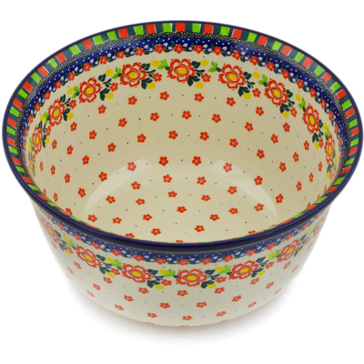 Polish Pottery Mixing Bowl 12-inch (8 quarts) Floral Puzzles UNIKAT
