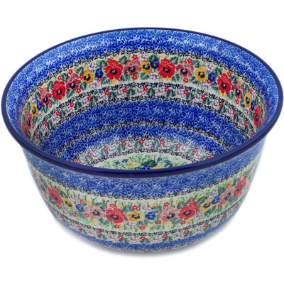 Polish Pottery Mixing Bowl 12-inch (8 quarts) Pansy Garden UNIKAT