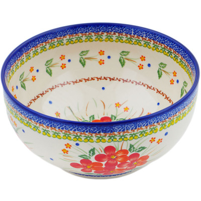 Polish Pottery Mixing bowl, serving bowl Vermilion Clusters